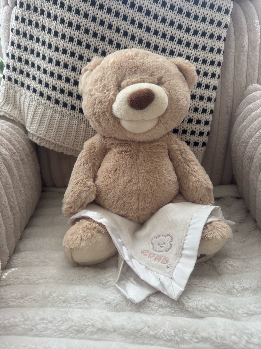 GUND Baby Plush Lovey in Light Tan and White